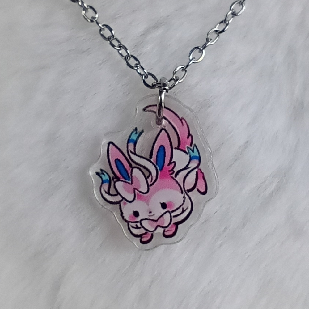 2/$10 Pokemon Stainless Steel Sylveon Acrylic Charm Necklace